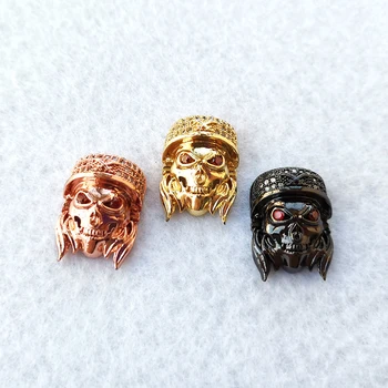 

2Pcs Cubic Zircon Micro Pave Skull Beads connector DIY Cool Punk Skeleton for Bracelet Jewelry Making Handmade Bulk CT489