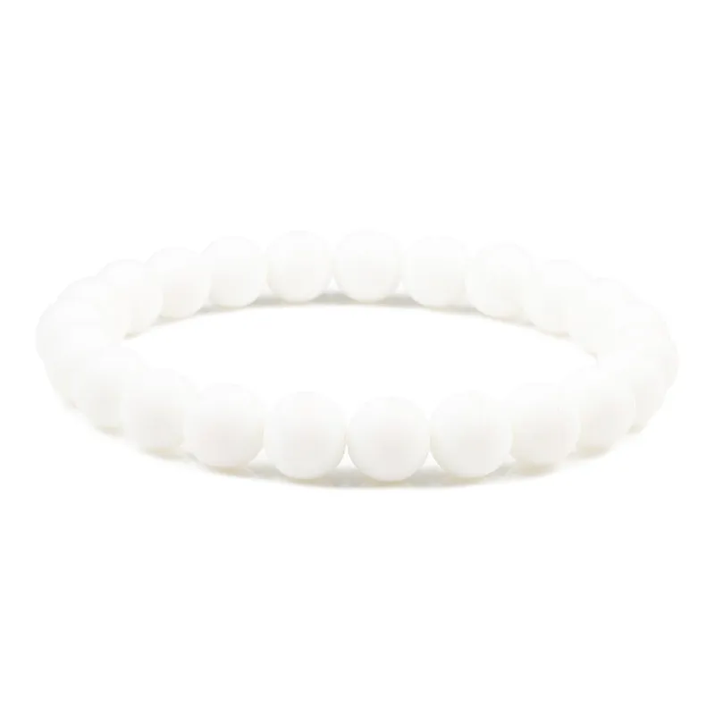 white 8 мм бусины из натурального материала Pulseira Шарм четки Мала унисекс Мужские браслеты и браслеты женские наручные эластичные украшения подарок Йога Будда - Окраска металла: white