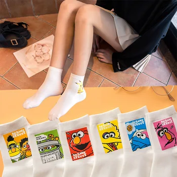 

Funny cute Japanese school cotton loose wild girl socks, color Harajuku socks designer retro yellow white