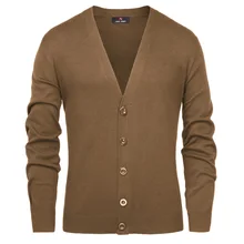 Осенний свитер, мужские топы, теплые зимние одноцветные Стильные с длинным рукавом и v-образным вырезом, на пуговицах, Вязанное пальто, трикотаж, кардиган, Топ
