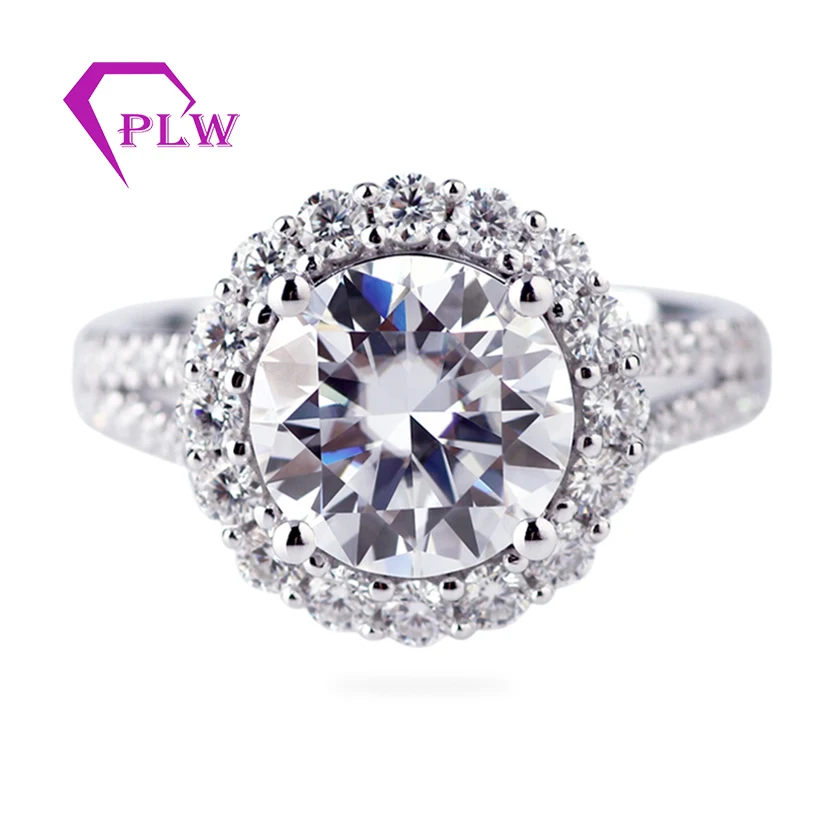 3Ct Halo обручальное кольцо Круглый Блеск Блестящий DEF Moissanite основной камень 14k белое золото
