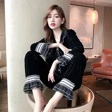 Gold Velvet Pajamas Women Autumn and Winter Long-sleeved Two-piece Net Red Sexy Cardigan Spring and Autumn Home Service