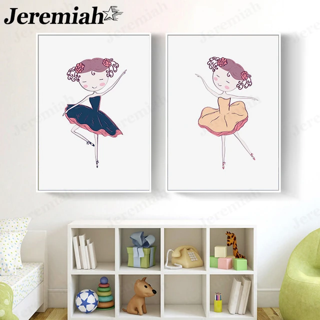 Simple Cartoon Girl Canvas Painting Ballet Shoes Cute Girl Poster