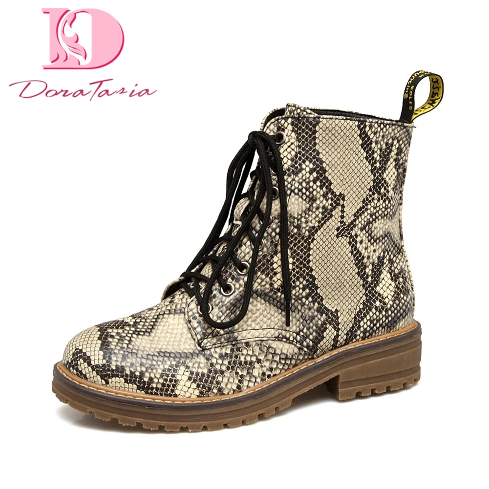 

Doratasia Large Size 43 Snake Veins Chunky Heel Lace Ups Boots Women Shoes Fashion Street Youthful Shoes Woman Boots
