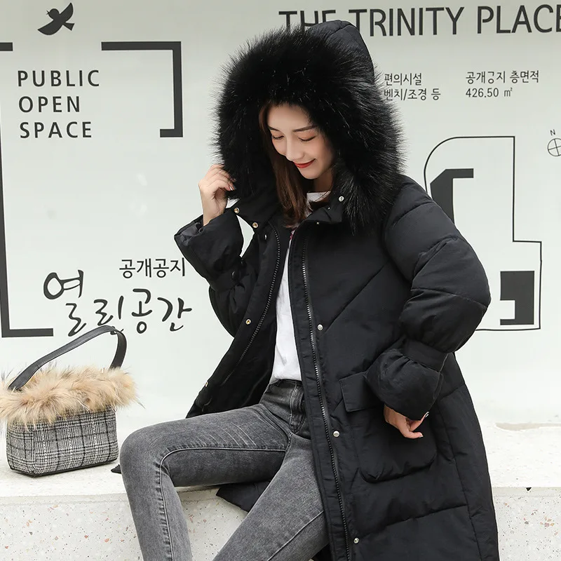 

2019 New Style South Korea Dongdaemun Large Fur Collar Mid-length down Jacket Cotton-padded Clothes Women's over-the-Knee Loose