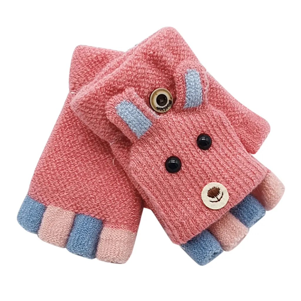 Детские зимние Рождественские перчатки с Откидывающейся Крышкой на половину пальца, модные новые детские перчатки для девочек и мальчиков, Аксессуары#445 - Цвет: Арбузно-красный
