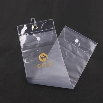 

200pcs 13cm width transparent pvc plastic hair packaging bags with single color logo, for packing 12'' to 26'' hair extensions