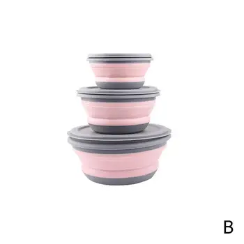 

3Pcs/set Silicone Folding Bento Kids Box Collapsible Portable Lunch Food Container Box Dinnerware Container Compression O1W7