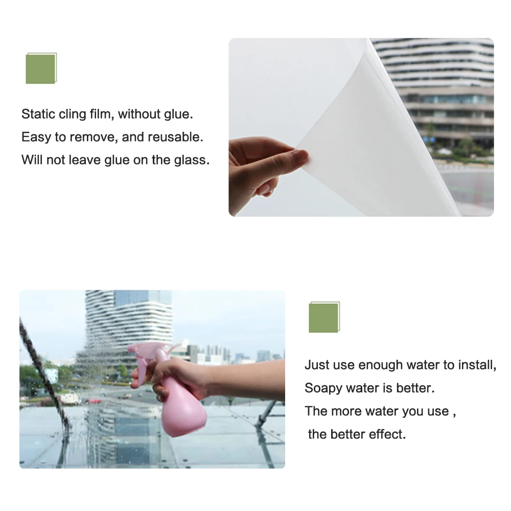 Matte Window Film Privacy Frosted Self Adhesive Blackout Glass Window Sticker Foil No Glue