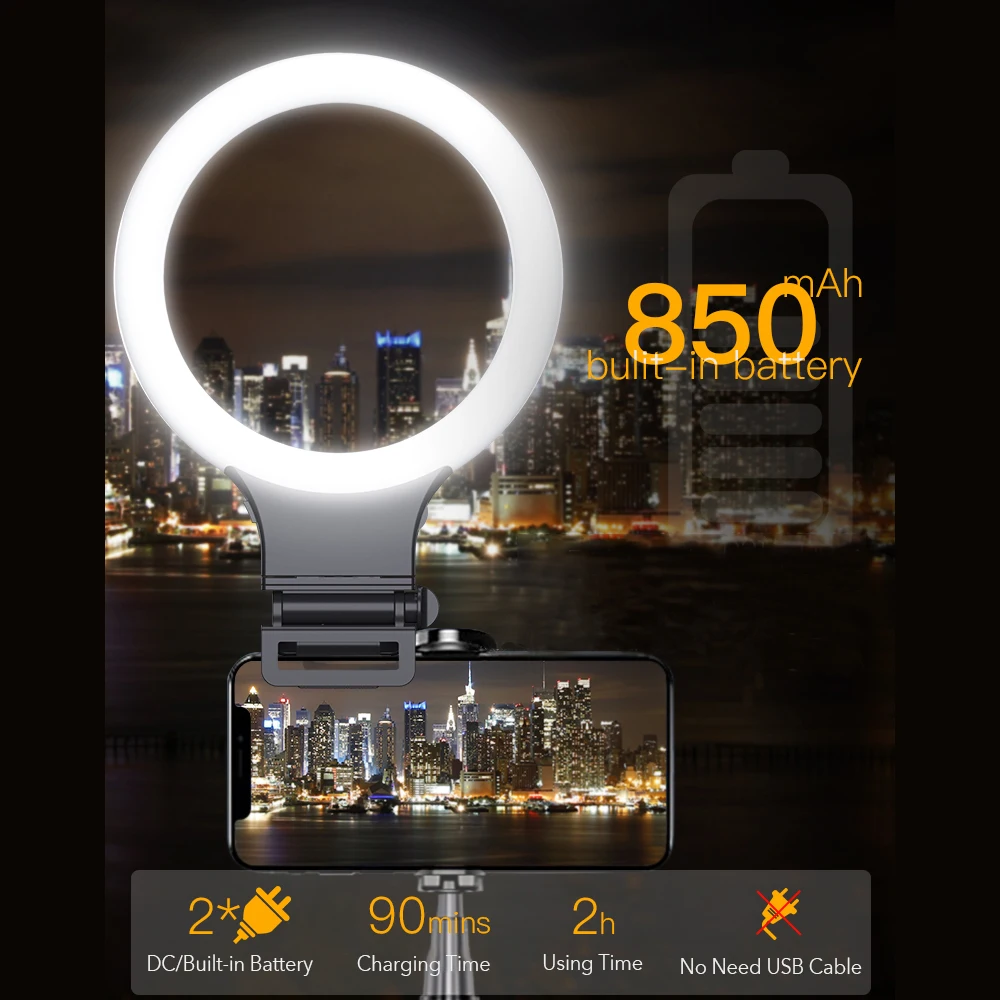 Светодиодный кольцевой светильник для студийной камеры, фотосъемка, селфи-телефон, видео, живой светильник s, 3 режима, светильник с регулируемой яркостью, с зажимом для штатива