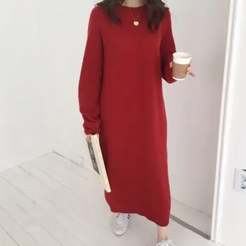 

Women autumn Winter Long Sweater Dress Female Long Sleeve Straight Knitted maxi vestidos Plus Size pull Femme sukienki jurken