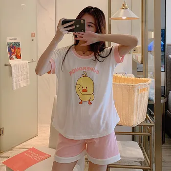 

Pajama Sets Women Lovely Casual All-match Printed Trendy Womens Home Daily Simple Korean Style Students High Quality Summer Chic