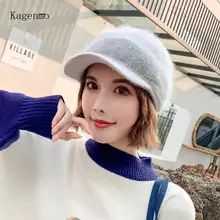 Kagenmo, милая Вязаная Зимняя шерстяная шапка с меховыми шариками, новинка, женская шапка с мехом дикого кролика, повседневная женская вязаная шапка с кроликом