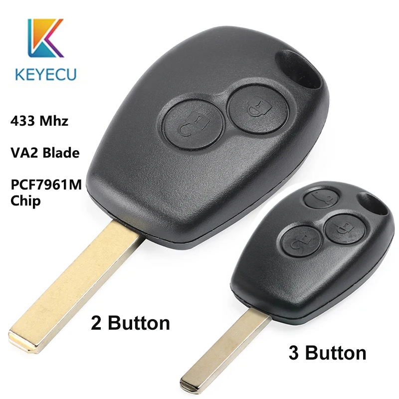 

KEYECU Remote Key PCF7961M Chip 2 Button/3 Button 433Mhz for Renault Trafic Vauxhall Vivaro 2014-2017 Uncut VA2 Blade