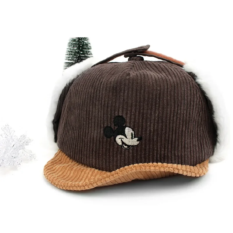Южнокорейская детская шапка с ушками Микки Мауса, короткая шапка для мальчиков, зимняя одежда с ушками, теплые флисовые наушники, бейсболка