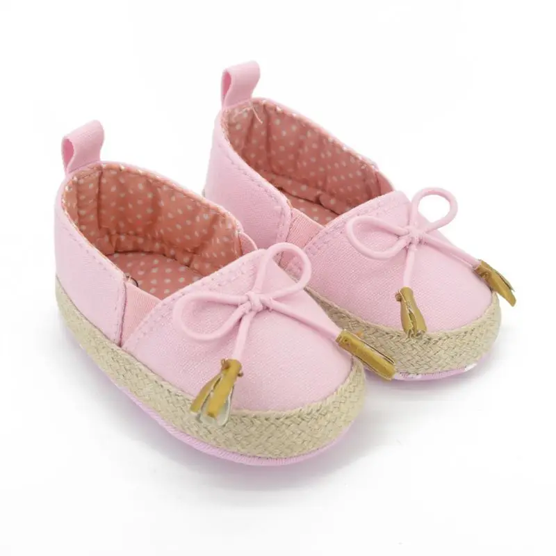  Infant Baby Girl First Walker Toddler Princess Bowknot Canvas Shoes Soft Soled Crib Shoes