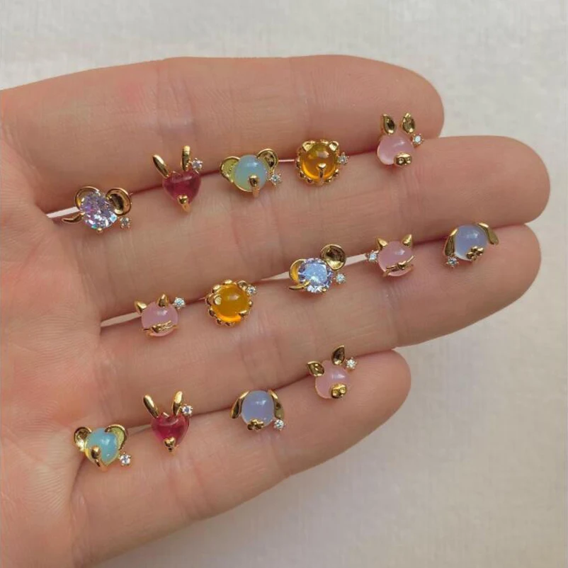 100% 925 Sterling Silver Pavimentato Colorato Cz Piccolo Carino Adorabile Animale Fattoria Orecchini Set Minimo Delicato Delicato Gioielli Ragazza