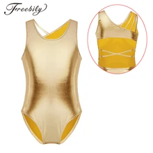Дети без рукавов с открытой спиной с ремешками Блестящий балетный танцевальный трико для девочек гимнастика трико балерины вечерние спортивный комбинезон для спортзала