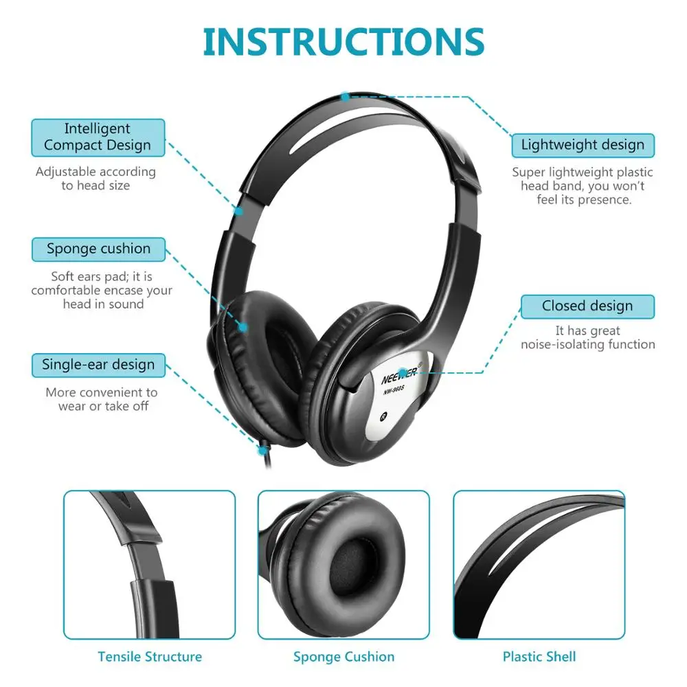 Neewer HD100 Studio Monitor Headphones Dynamic Foldable Headsets And Loudhailer Driver 3 5 6 3mm Plug Adapter for PC Smartphones