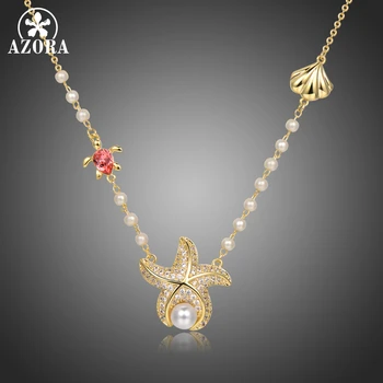 

AZORA Fashionable Starfish & Tortoise & Shell Shape Pearl Pendant Necklaces for Women Accessories Jewelry Colgantes Gift TN0296
