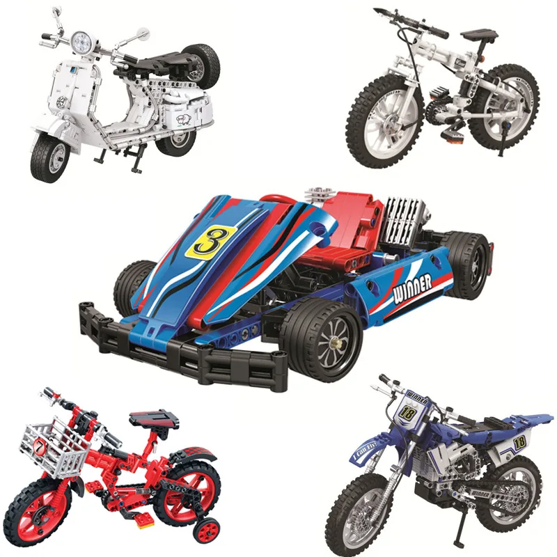 

Technical Folding Bicycle Blocks Vehicle Car Motorcycle Karting car Model Bricks Building Blocks Racing Car