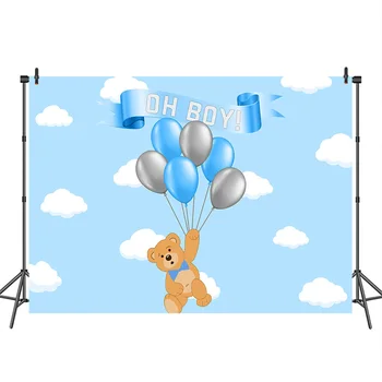 

Neoback Baby Shower Photography Background Blue Sky balloon bear Backdrop Birthday Party Banner Custom for Photo Studio