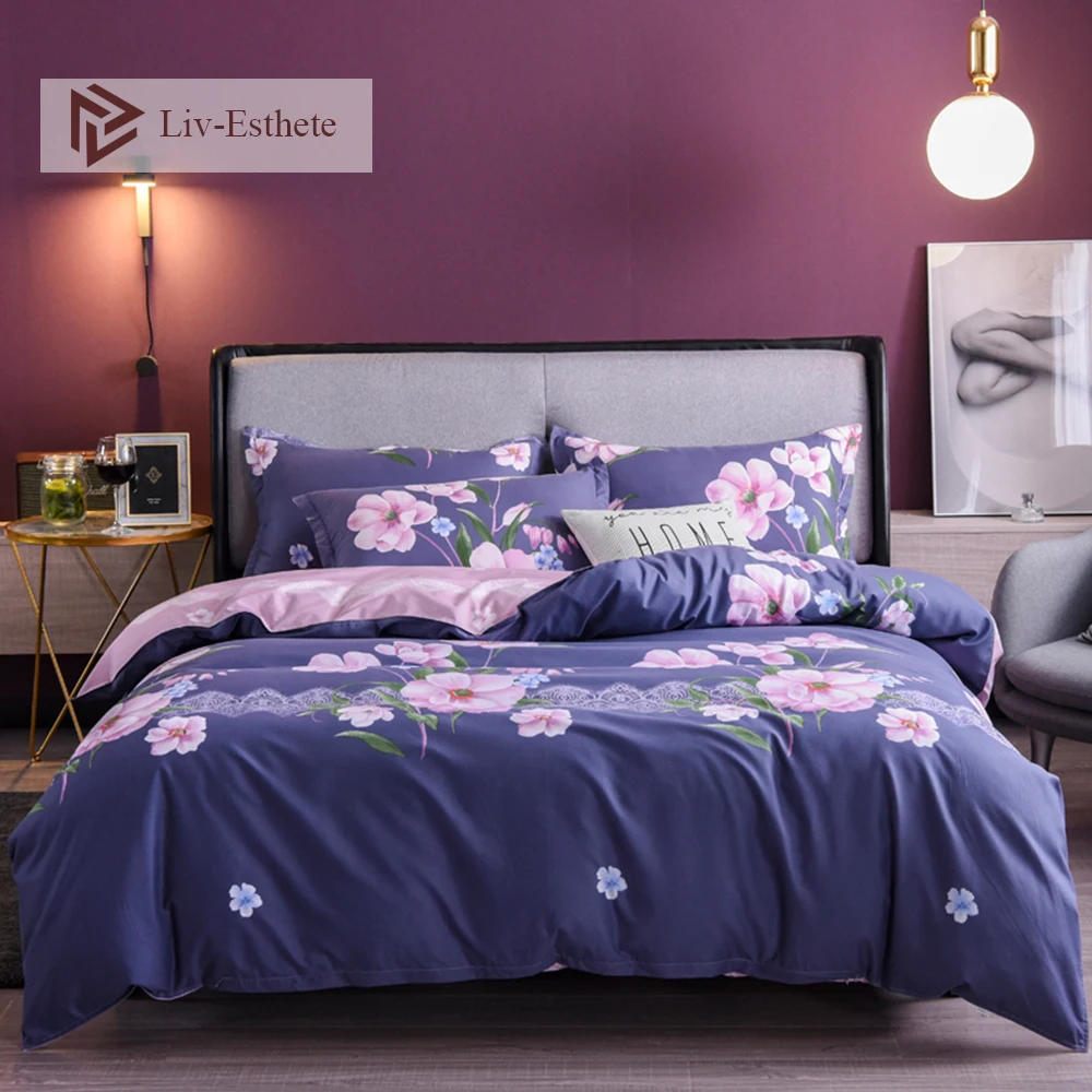 

Liv-Esthete Pink Flower Pattern Bedding Set Reactive Printed Single Double Queen King Bed Set Decor Duvet Cover Set Pillowcase