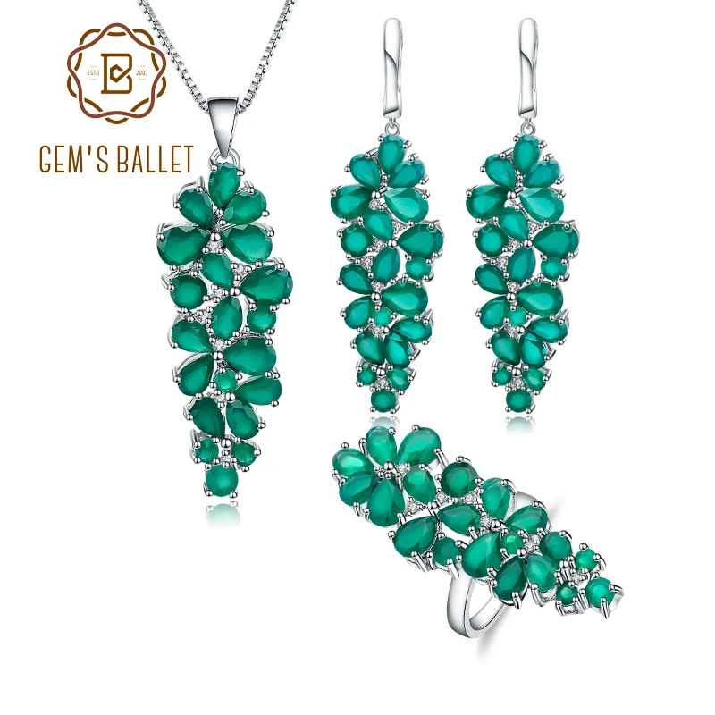 Женский комплект из кольца и сережек GEM'S BALLE серебра 925 пробы с натуральным