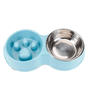 

Pet Bowl Slow Feeder Double with Stainless Steel Bowl for Dogs & Cats, Anti-Choking, Food Water Bowls Set