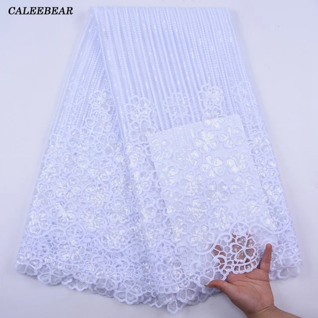 White Sequin African French Net Lace Fabric 2023 High Quality Tulle Mesh  Lace Bridal Nigerian Wedding