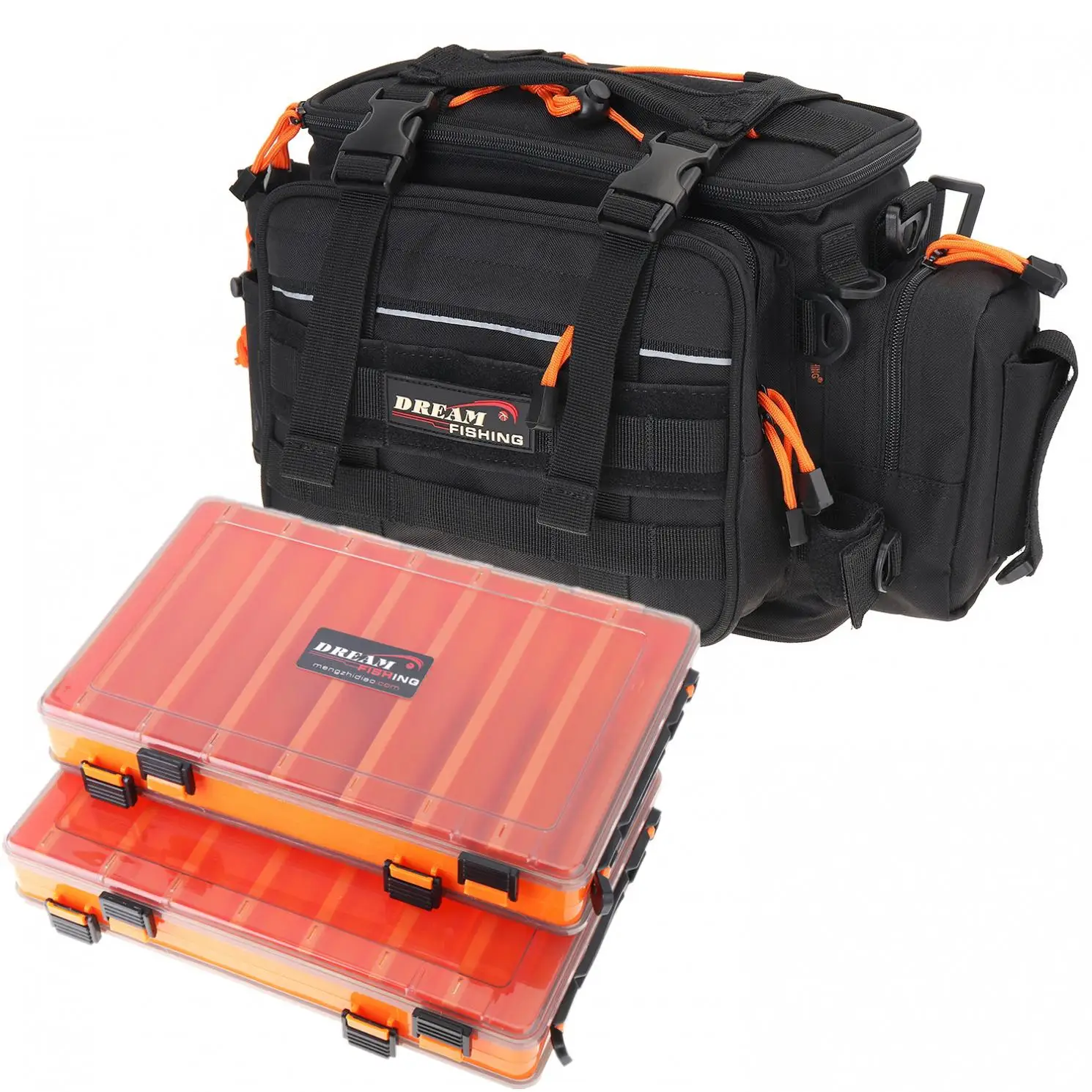 

29 x 22 x 18cm Multifunctional Waist Shoulder Messenger Fishing Tackle Bag with 2 Double Sides 14 Compartments Lures Box