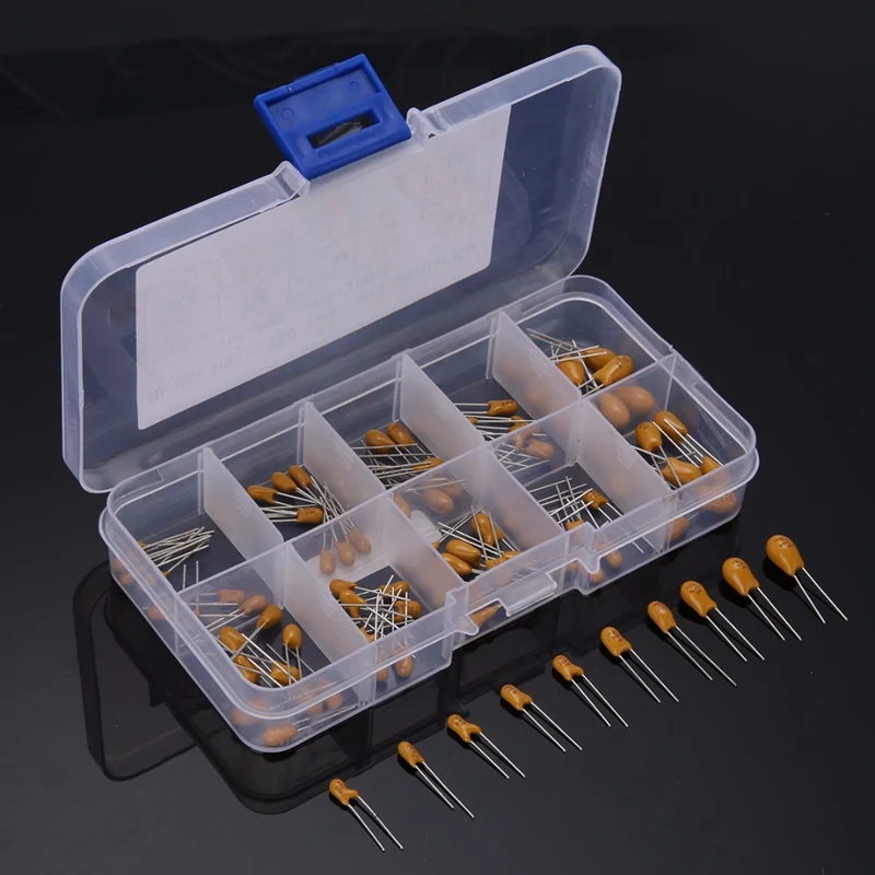 HHO-100Pcs танталовый конденсатор с алюминиевой крышкой, высокая точность 16V 10 значений 1 мкФ-100 мкФ Ассортимент Комплект с коробкой