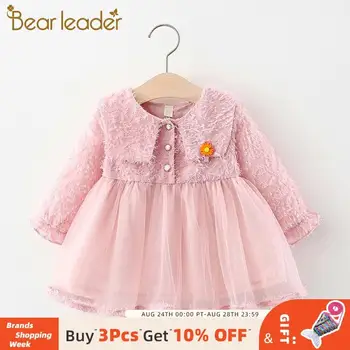 

Bear Leader Children Autumn Lace Dress New Girls Long Sleeve Mesh Patchwork Dress Toddler Baby Girl Solid Cute Princess Vestidos
