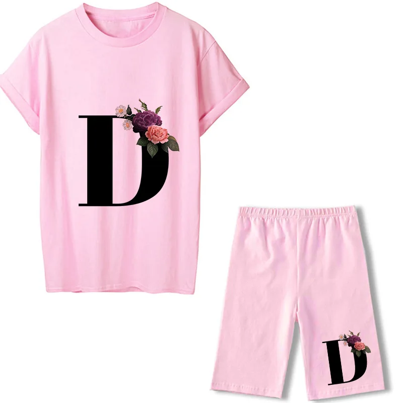 Summer Women Letter Printed Pink T-Shirts+Shorts Two Piece Sets Ensemble Femme Short Sleeve O-Neck Casual Jogging Sexy Outfit coord sets women