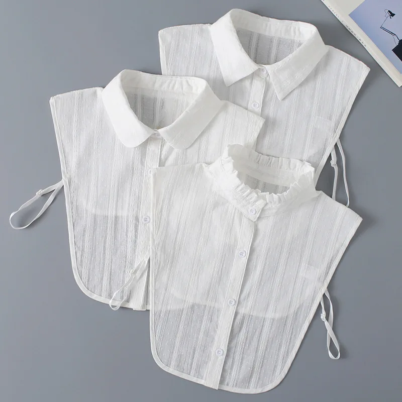 Women Cardigan Button Jacquard Striped Lace Flower Cotton Fake Collar Shirt Lady Detachable False Embroidery Blouse Tops |