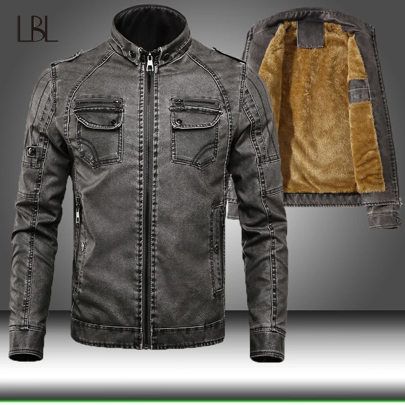 Флисовая теплая куртка из искусственной кожи, Мужская зимняя мотоциклетная куртка из искусственной кожи, мужская повседневная приталенная куртка, новинка, Мужская ветровка 4XL