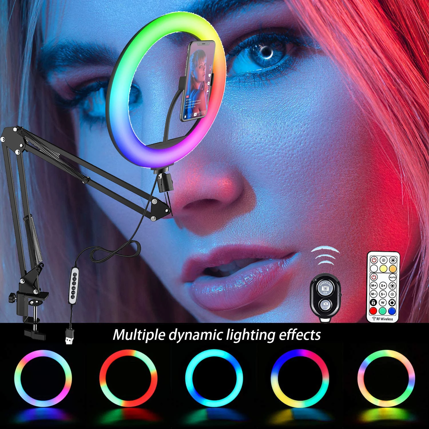 Anel de Luz Lâmpada para Selfie com Suporte Tripé e Suporte para Celular para Vídeo Transmissão ao Vivo Led com Iluminação Youtube Rgb ou no - Image 2