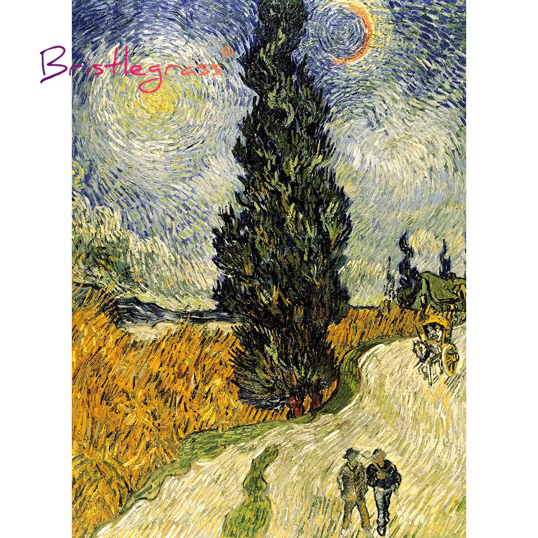 BRISTLEGRASS Wooden Jigsaw Puzzles 500 1000 Piece Road with Cypress Star Vincent van Gogh Educational Toy Oil Painting Art Decor