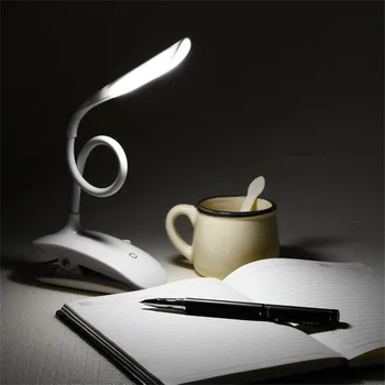 

Adjustable Bended White LED Desk Lamps with Clamp Clip ABS Rechargeable USB Energy Saving Touch Switch Table Lamps