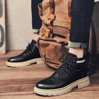 

genuine leather Rubber boots for men martins ankle botas military Male shoes fashion vintage insulated