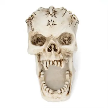 

Skull Head Ornament Skeleton Stationery Pen Holder Home Office Desktop Pencil Organizer Makeup Tools Storage Halloween Decor