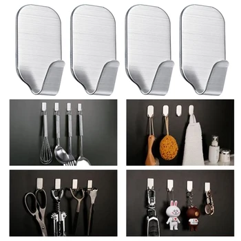 

Stainless Steel Family Robe Hanging Hooks Hats Bag Key Adhesive Wall Hanger for Bathroom Kitchen Organizer Holder