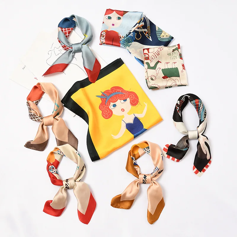 Женская бандана многофункциональный шелковый шарф с цветочным принтом в полоску