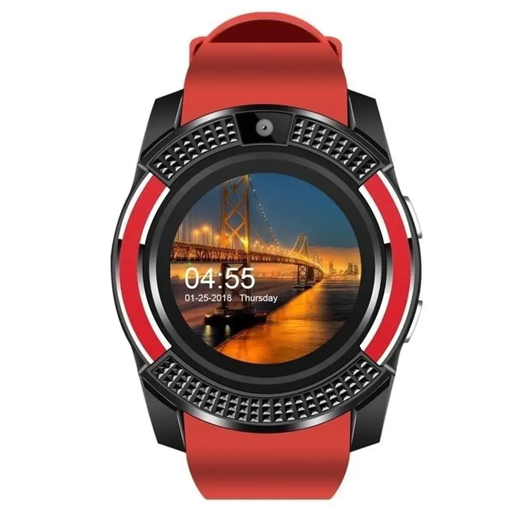 Новые умные часы с сенсорным экраном, наручные часы с камерой/слотом для sim-карты, водонепроницаемые умные часы с Bluetooth, спортивные часы с Bluetooth - Цвет: Красный