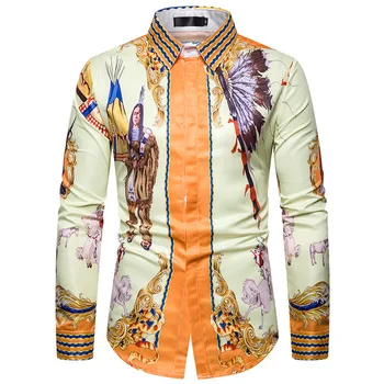 

Men 3D Tide Brand Dorian Tribal Pattern Long-sleeved Camisa Masculina Shirt Men's Casual Shirts