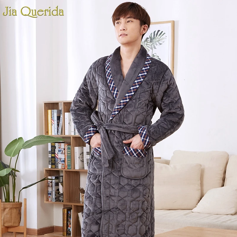 Халат с флисовым мехом, роскошное кимоно мужской, с длинными рукавами, ночная одежда, зимняя Домашняя одежда, 3 слоя, с подкладкой, толстая, размер, кимоно для мужчин - Цвет: 1638