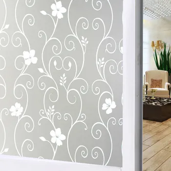 

60cm White Iron Flower Pattern Self-Adhesive Window Film Living Room Bedroom Bathroom Office Opaque Privacy Sunscreen Film