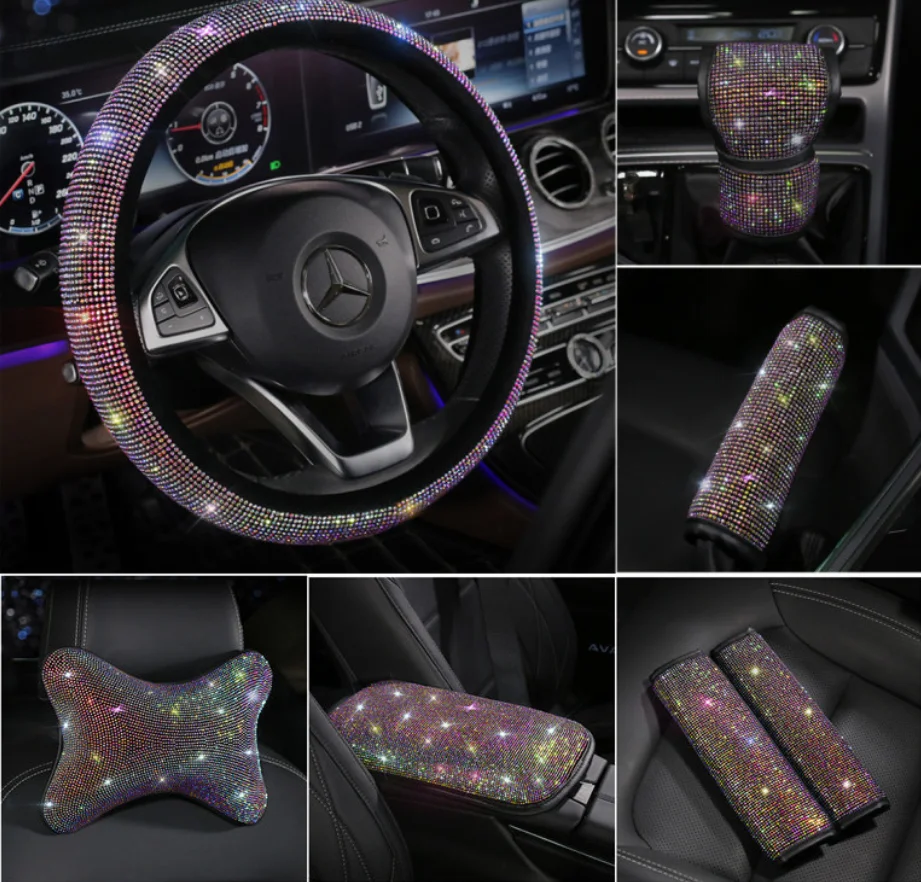 車のステアリングホイールカバープロテクター女性のためのケバケバラインストーンクリスタル車のインテリア装飾自動車の付属品 Steering Covers Aliexpress