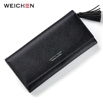 

WEICHEN Tassels Designer Wallet Women Individual Card Holder Leather Ladies Long Clutch Purse Coin Phone Pocket Female Wallets