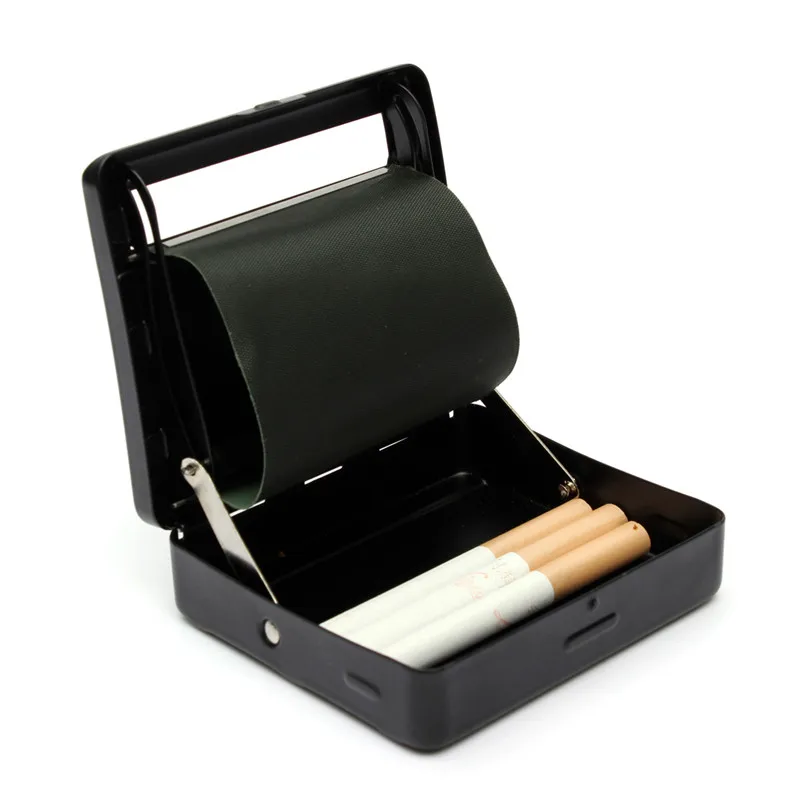 

Automatic Rolling Machine Black Tin Box Case Metal Roller Cigarette Tobacco Container Storage Holder Box